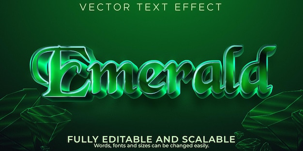 Efeito de texto editável esmeralda, luxo 3D e estilo de fonte brilho