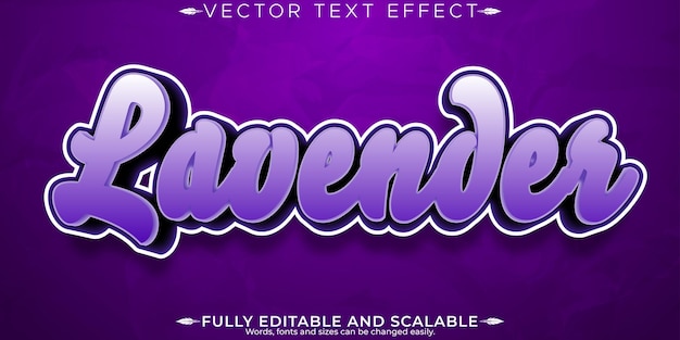 Efeito de texto editável lavanda 3d criativo e estilo de fonte roxo