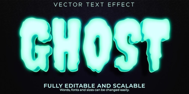 Efeito de texto fantasma, terror editável e estilo de texto de desenho animado