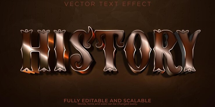 Vetor grátis efeito de texto histórico editável estilo de texto antigo e metálico