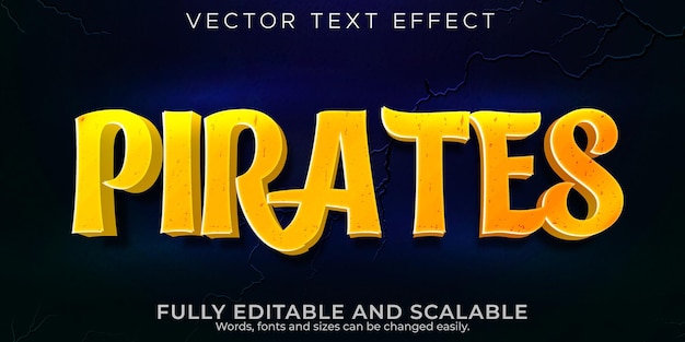 Efeito de texto pirata, desenho editável e estilo de texto cômico
