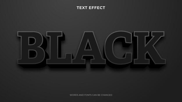 Efeito de texto preto editável, efeito de texto 3D