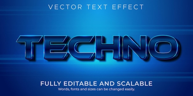 Efeito de texto techno metálico, estilo de texto editável brilhante e elegante