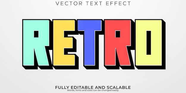 Vetor grátis efeito de texto vintage editável estilo de texto retrô dos anos 70 e 80