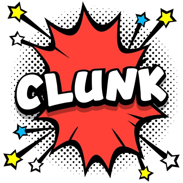 Efeitos sonoros do livro de bolhas de fala em quadrinhos de arte pop clunk