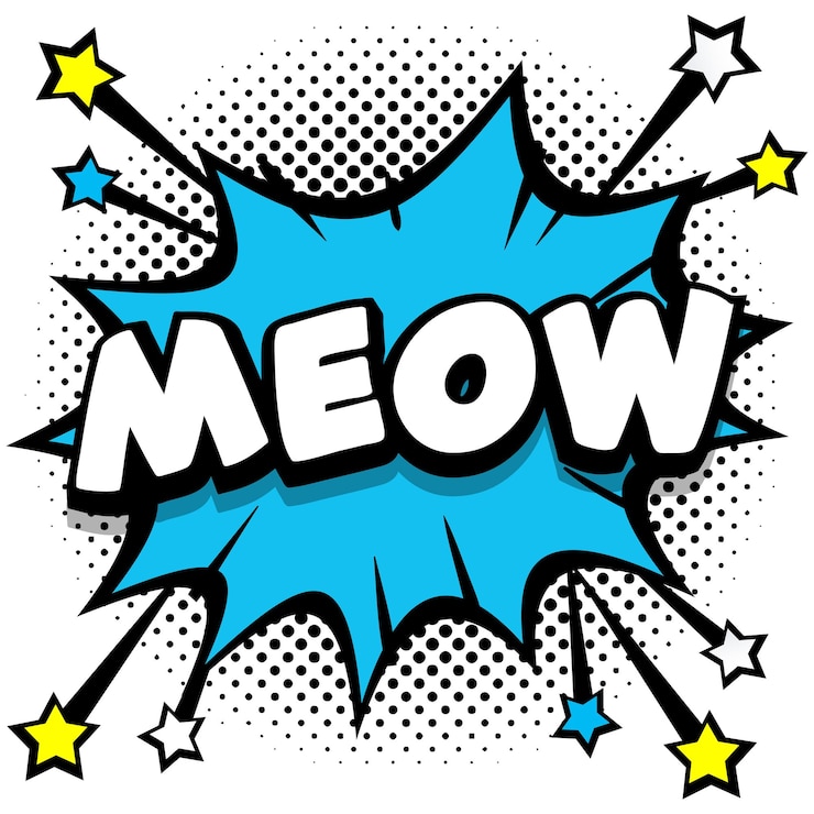 Vetor grátis efeitos sonoros do livro de bolhas de fala em quadrinhos de arte pop meow