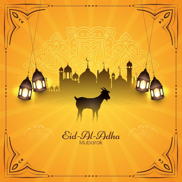 Vetor grátis eid al adha mubarak fundo amarelo elegante islâmico tradicional