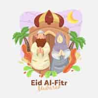 Vetor grátis eid al-fitr desenhado à mão - ilustração de eid mubarak