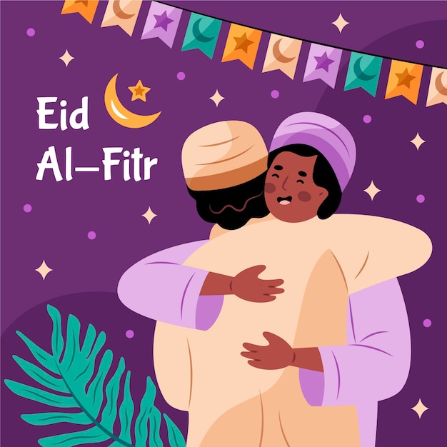 Eid al-fitr desenhado à mão - ilustração de eid mubarak