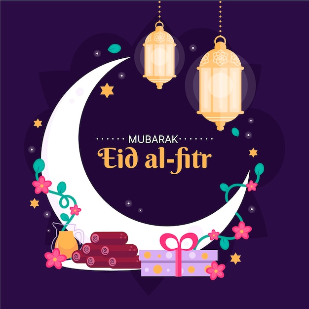 Eid al-fitr plano orgânico - ilustração de eid mubarak