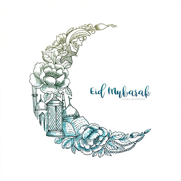 Eid mubarak com fundo decorativo do cartão islâmico da lua