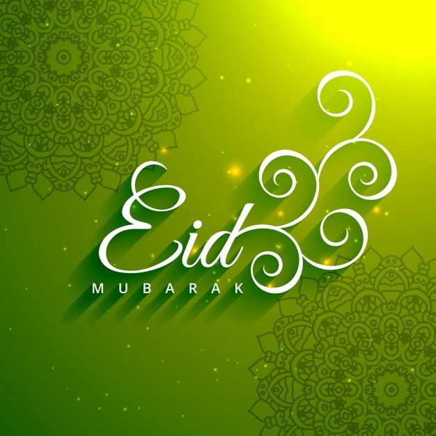 Eid mubarak texto criativo no fundo verde