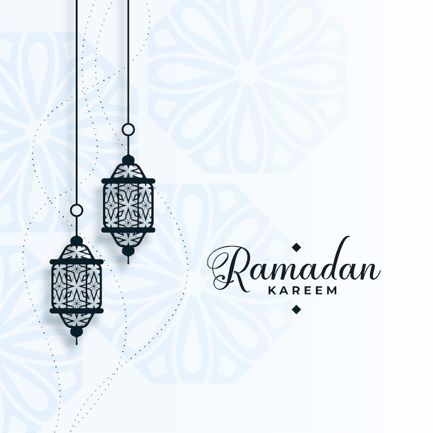 Eid ramadan kareem árabe com decoração de lâmpadas