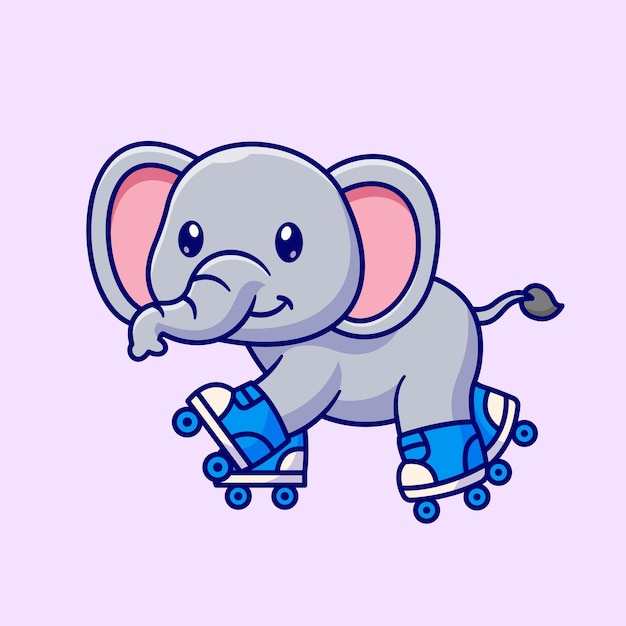 Elefante bonito jogando ilustração de ícone de desenhos animados de patins de rolo. ícone de esporte animal isolado plano