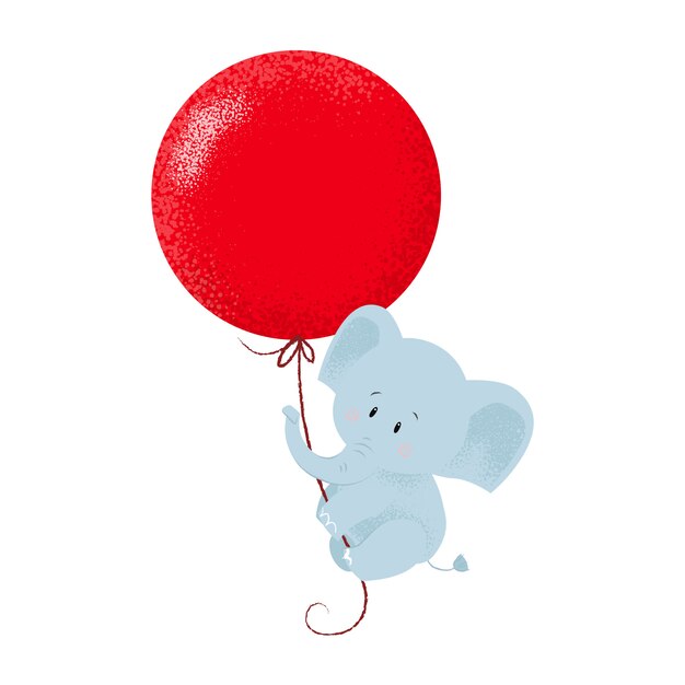 Elefante doce bebê pendurado no balão de ar