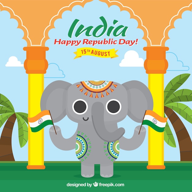 Vetor grátis elefante feliz com bandeiras para dia da república indiana