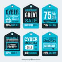 Vetor grátis elegant blue cyber monday labels