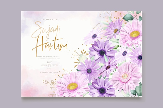 Elegante aquarela floral com modelo de cartão de convite de cor suave