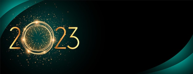 Vetor grátis elegante banner de ano novo de 2023 com moldura de luz brilhante e fogo de artifício