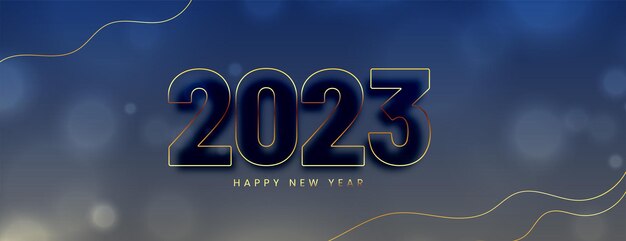 Elegante banner de evento de ano novo de 2023 com efeito bokeh