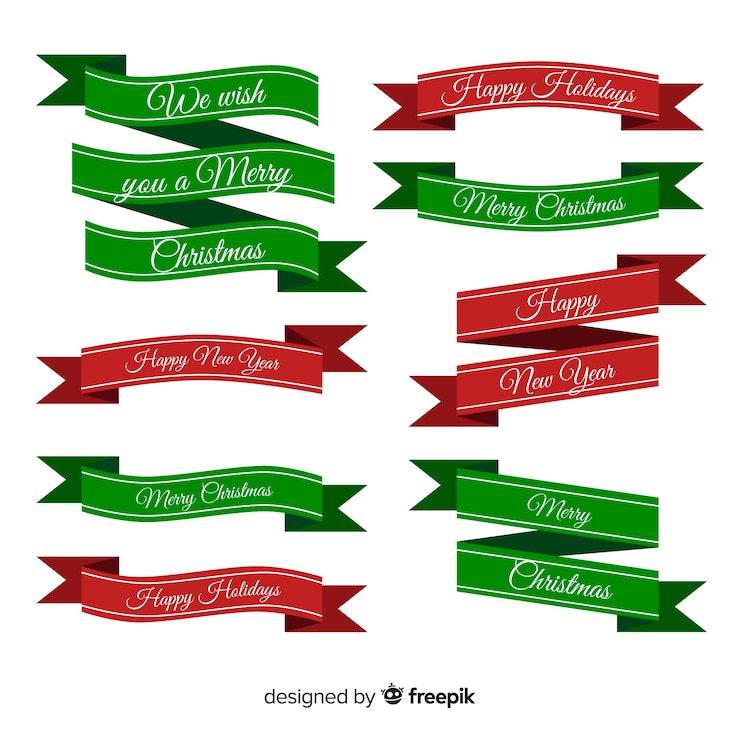 Vetor grátis elegante coleção de fita vermelha e verde de natal