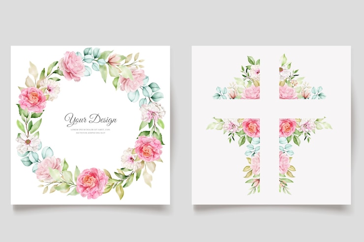 Vetor grátis elegante conjunto de cartão de casamento floral aquarela