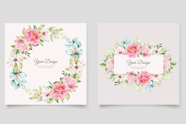 elegante conjunto de cartão de casamento floral aquarela