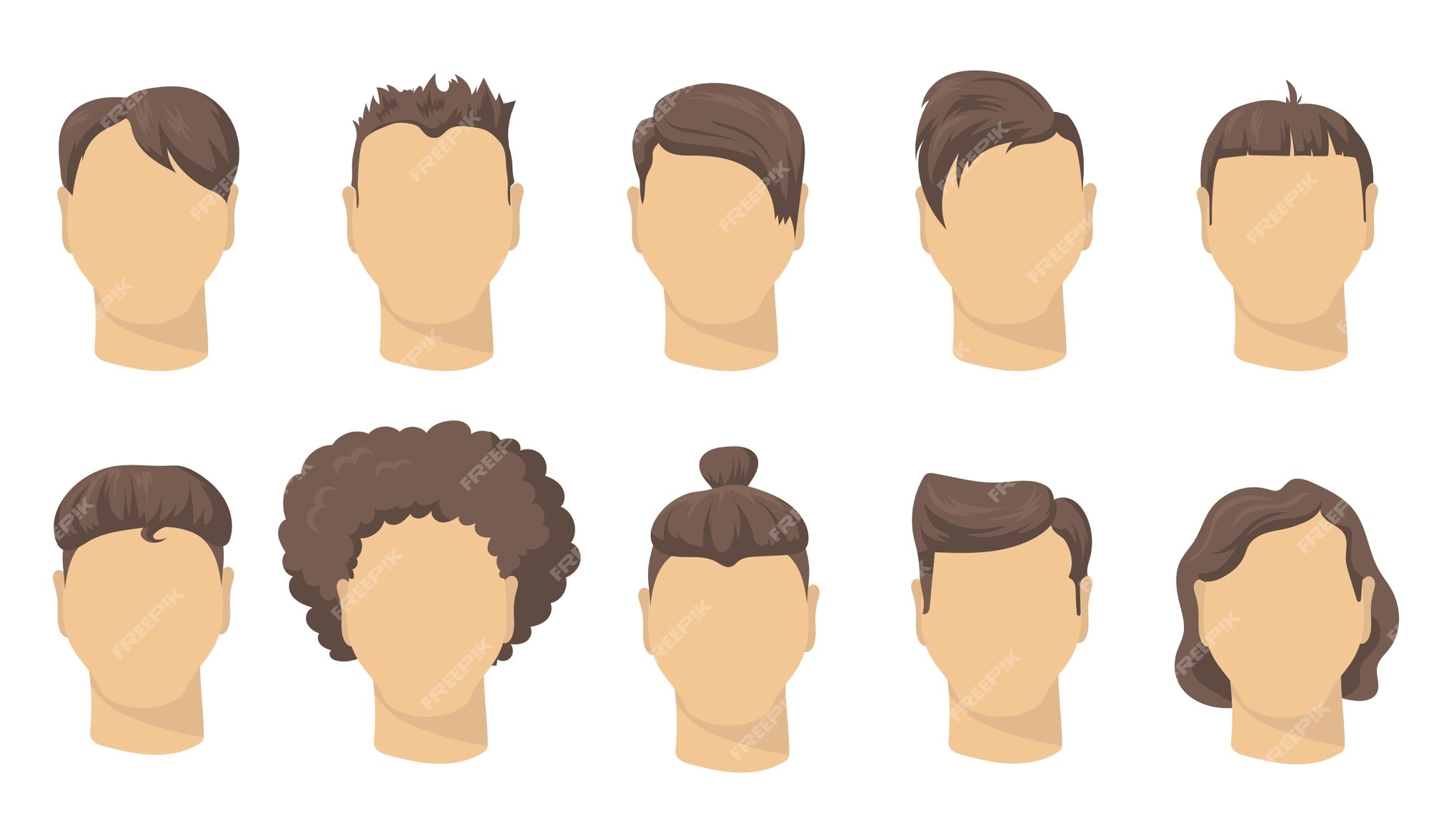 Elegante corte de cabelo masculino diferente plano definido para web  design. desenhos animados homem penteados curtos para descolados coleção de  ilustração vetorial isolado. barbearia, conceito de moda e estilo | Vetor  Grátis