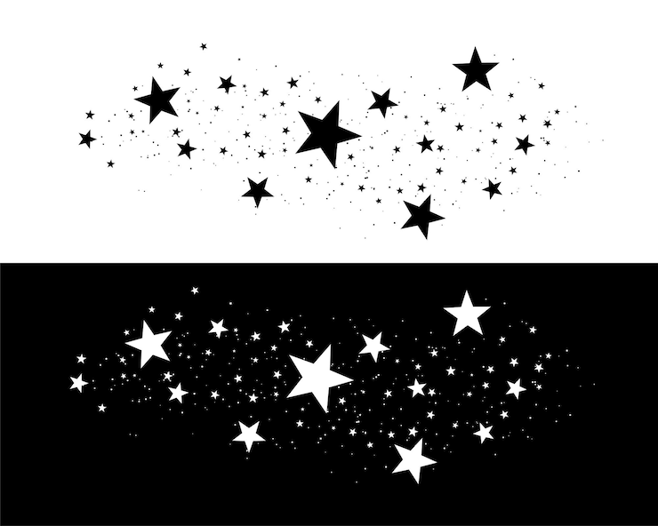 Vetor grátis elegante desenho de trilha de estrelas cadentes pretas e brancas