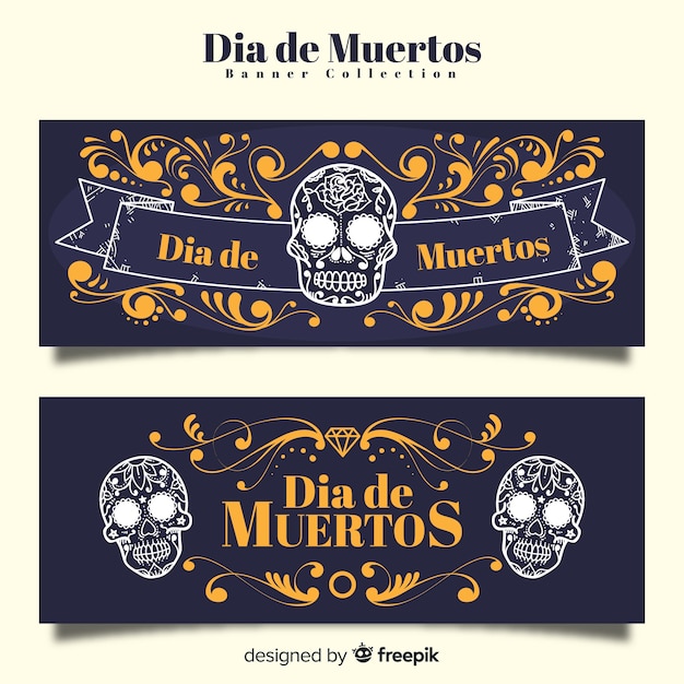 Vetor grátis elegante día de muertos banners com estilo vintage