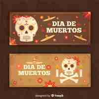 Vetor grátis elegante día de muertos banners com estilo vintage