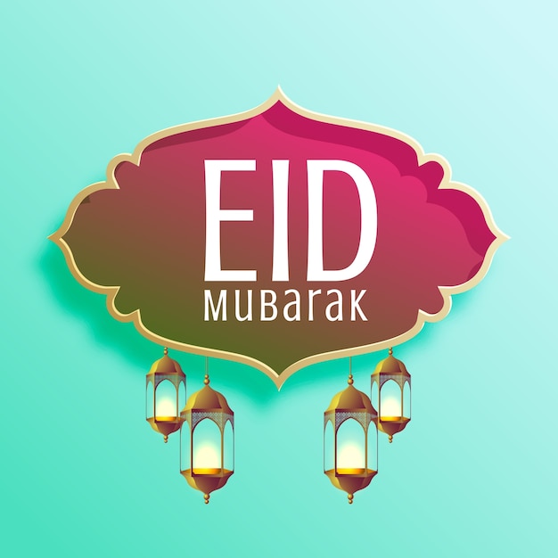 Vetor grátis elegante, eid, mubarak, sazonal, fundo, penduradas, lâmpadas