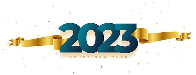 Vetor grátis elegante feliz ano novo 2023 deseja banner com fita dourada