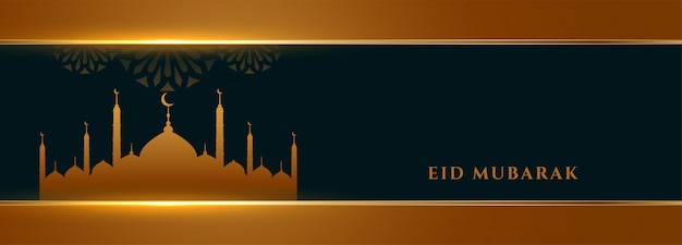 Elegante festival de eid mubarak dourado deseja banner