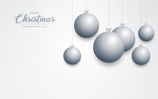 Vetor grátis elegante fundo branco brilhante de natal com enfeites de prata e lugar para texto ilustração vetorial