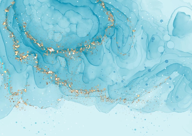Elegante fundo de tinta álcool pintado à mão com elementos de glitter dourados