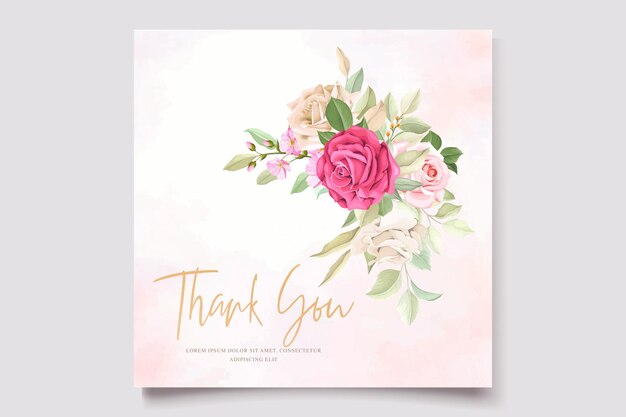 elegante mão desenhada floral e deixa conjunto de cartão de convite de casamento