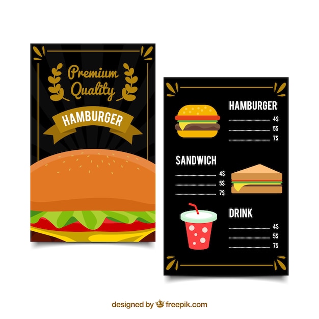 Elegante modelo de menu de hambúrguer