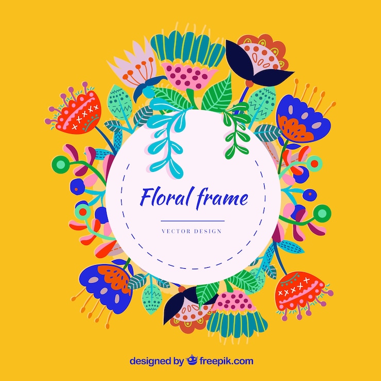 Vetor grátis elegante moldura floral com design plano