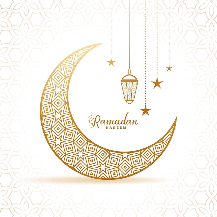 Vetor grátis elegante ramadan kareem decorativa lua e lanternas saudação