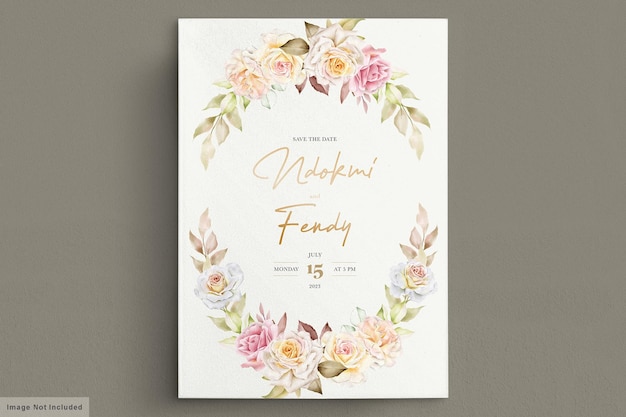 Elegantes flores em aquarela com cartão de convite de lindas folhas