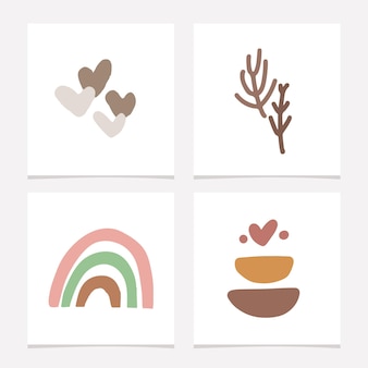 Elemento de cartão de pôster minimalista com amor e arco-íris