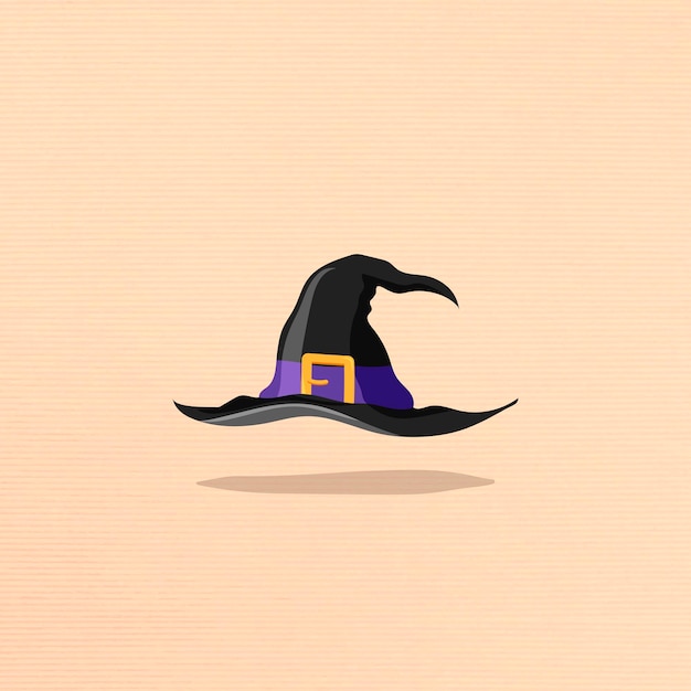 Elemento de chapéu de bruxa negra no vetor de fundo laranja pastel