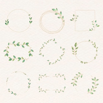 Elemento de colagem de quadro botânico, conjunto de vetores de desenho gradiente de doodle