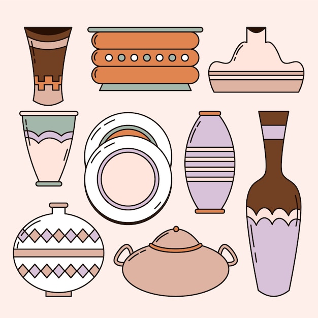 Vetor grátis elemento de coleção de cerâmica desenhada à mão