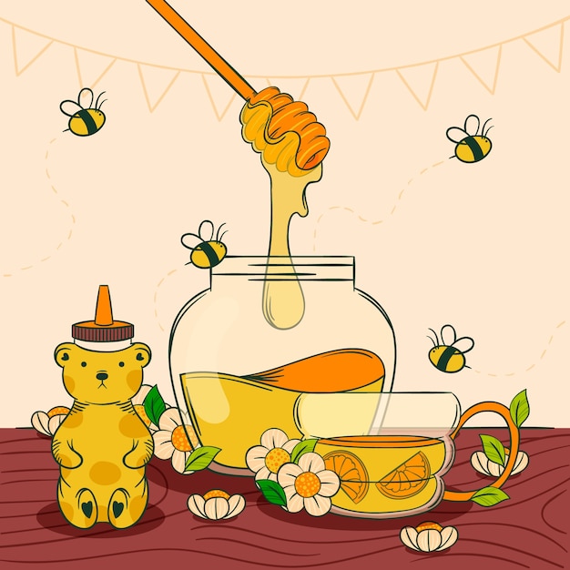 Vetor grátis elemento de desenho de comida de pote de mel desenhado à mão