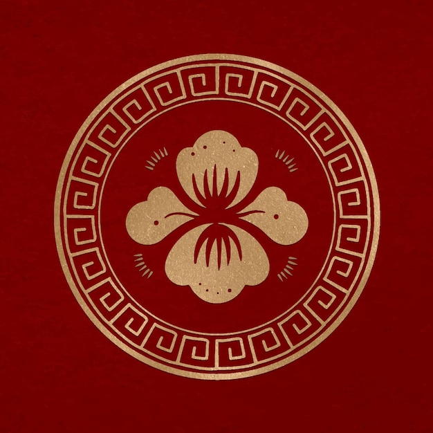 Vetor grátis elemento de design dourado ano novo de vetor de emblema de flor de peônia chinesa