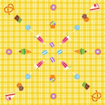 Elemento de ornamento fofo sobremesa doce pastel amarelo guingão padrão editável desenho animado
