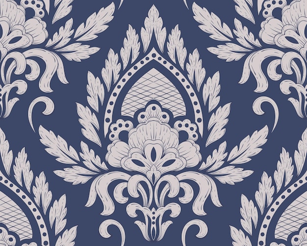 Elemento de padrão sem emenda do vetor damasco. ornamento de damasco à moda antiga de luxo clássico, textura sem costura vitoriana real para papéis de parede, têxteis, embrulho. modelo barroco floral requintado.