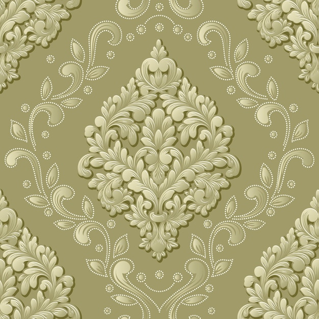 Elemento de padrão sem emenda do vetor volumétrico do Damasco. Textura em relevo de luxo elegante para papéis de parede, planos de fundo e preenchimento de página. Elementos 3D com sombras e destaques.